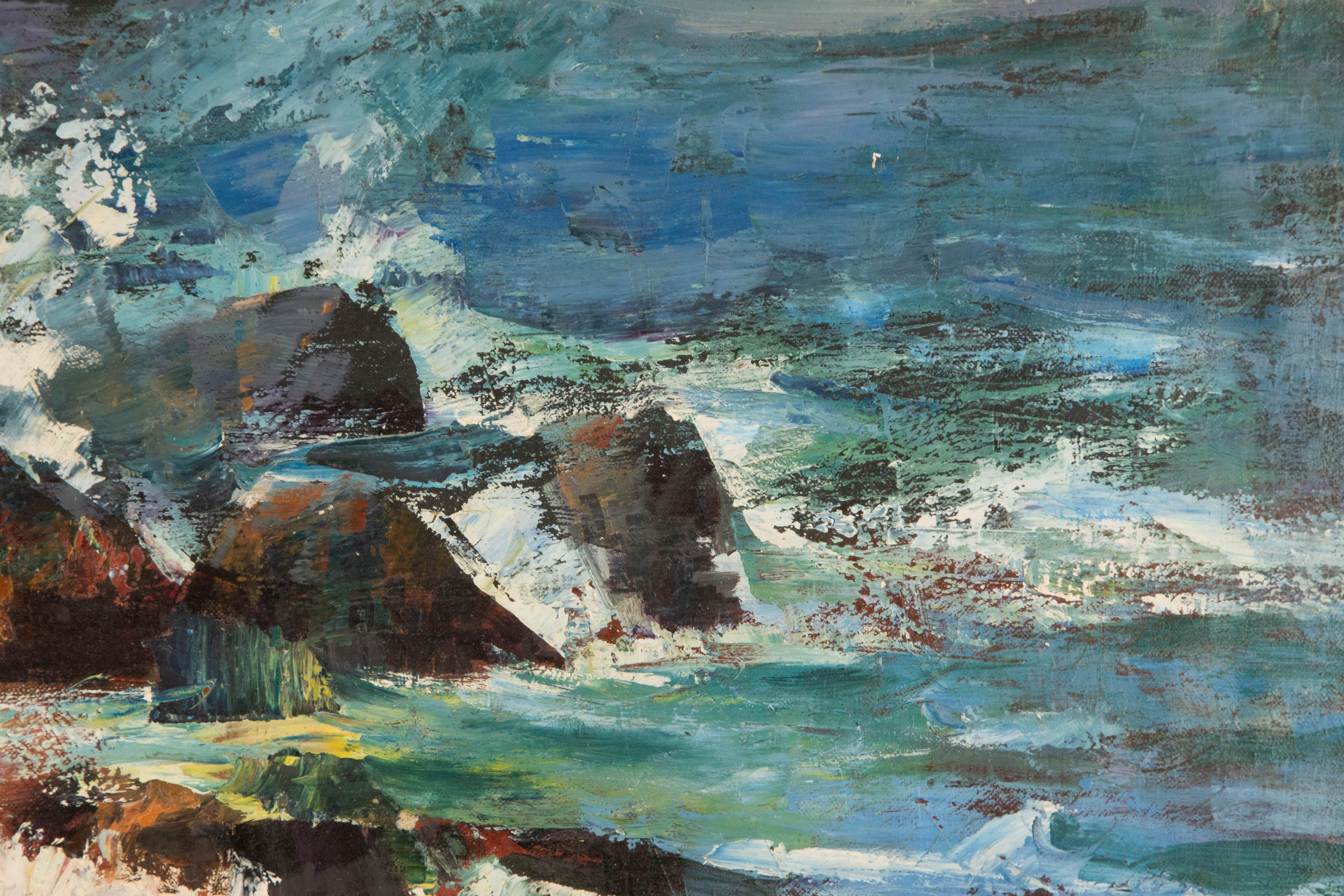 Shikai Guan Wasserlandschaft Original Öl auf Leinwand „Waves“ im Angebot 3