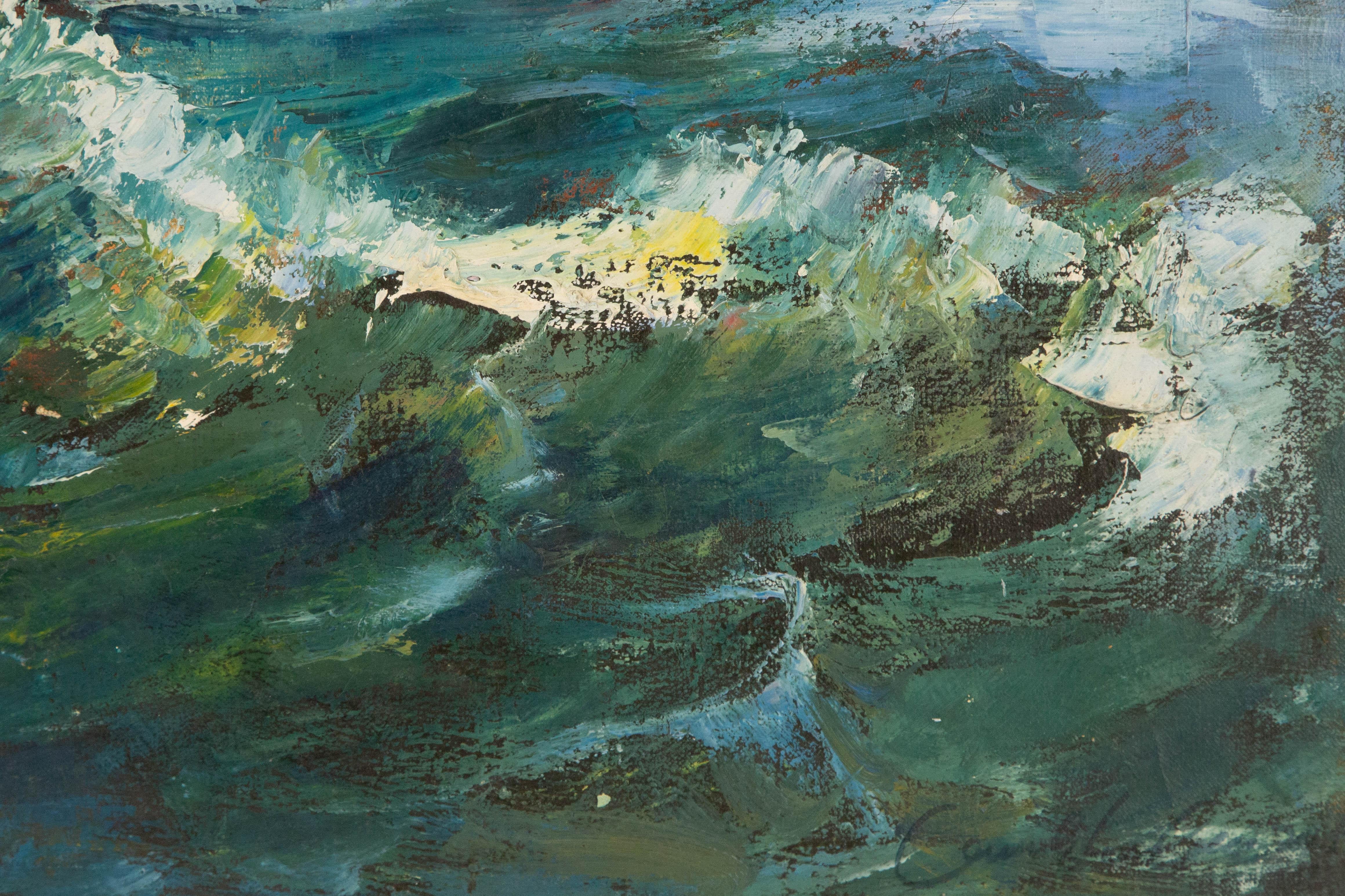 Shikai Guan Wasserlandschaft Original Öl auf Leinwand „Waves“ im Angebot 4