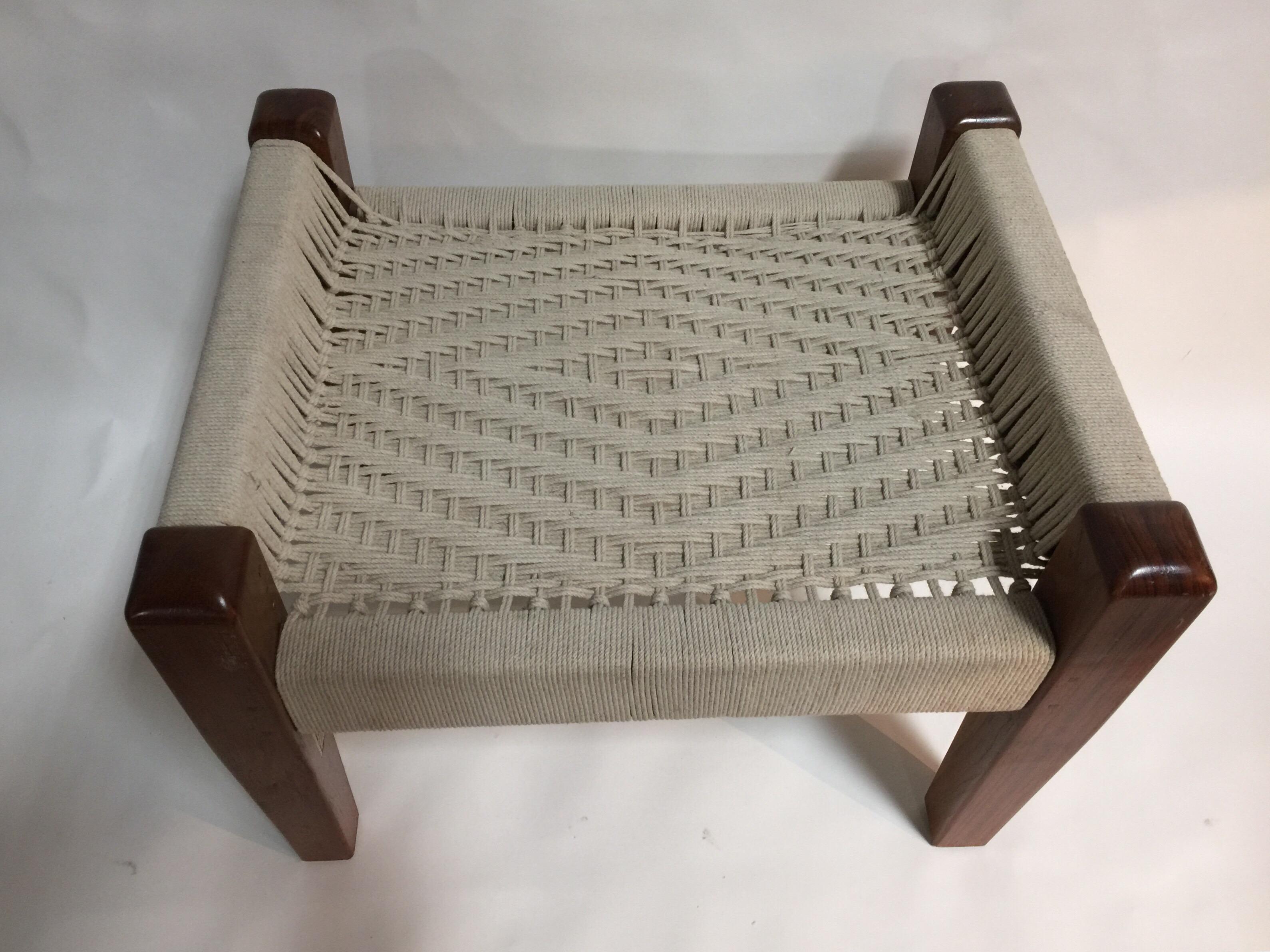 Contemporary Shikari French Polished Teak & Rope Bench by Michael D’Souza