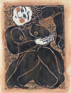 "Femme 5" Figurativer Holzschnitt  auf Reispapier