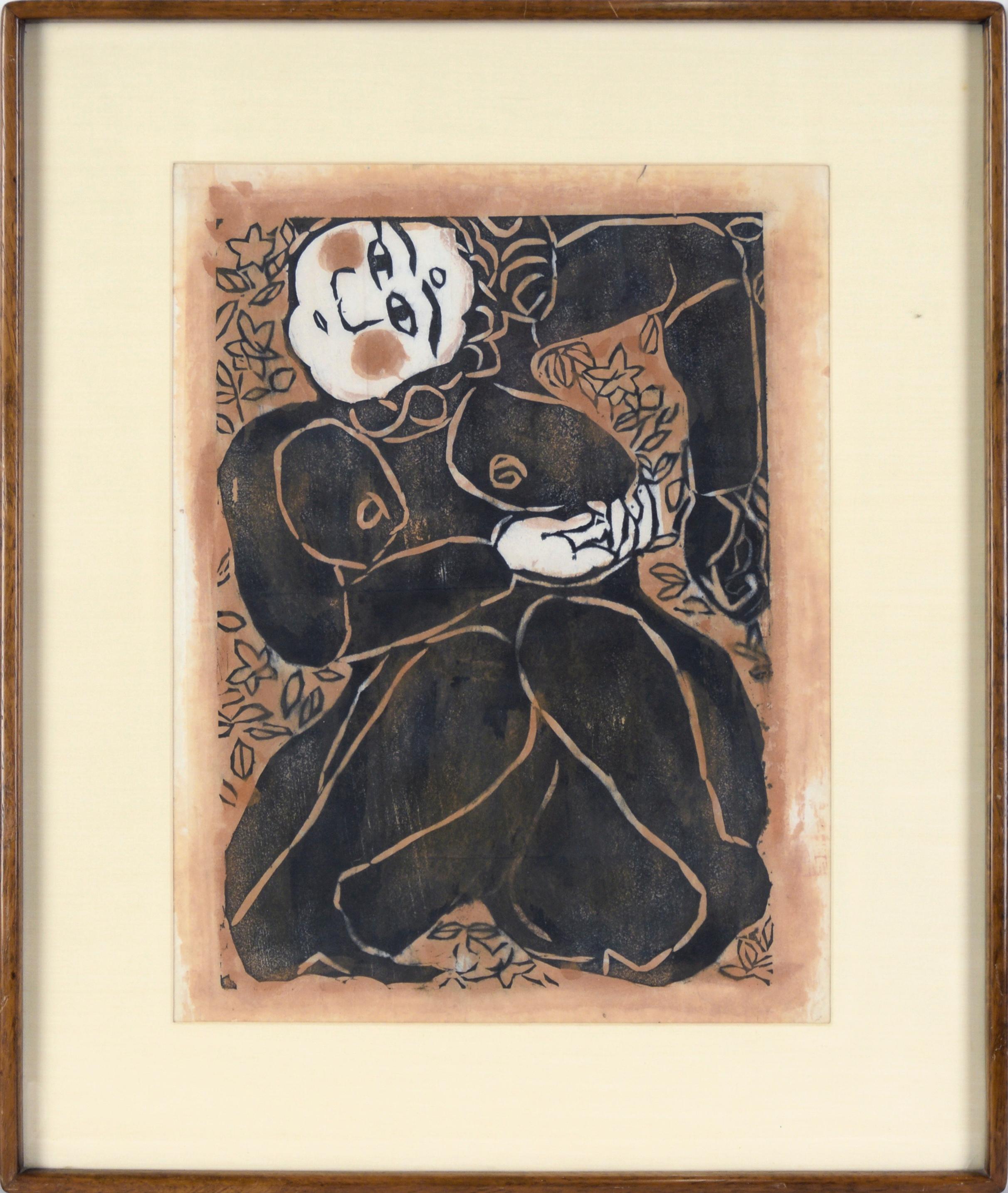 "Femme 5" xilografía figurativa  sobre papel de arroz