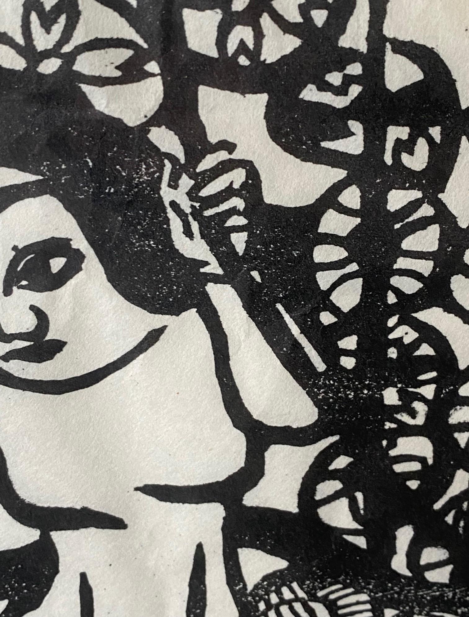 Shiko Munakata Impresión xilográfica japonesa sellada de la deidad femenina Diosa Joshin Papel en venta