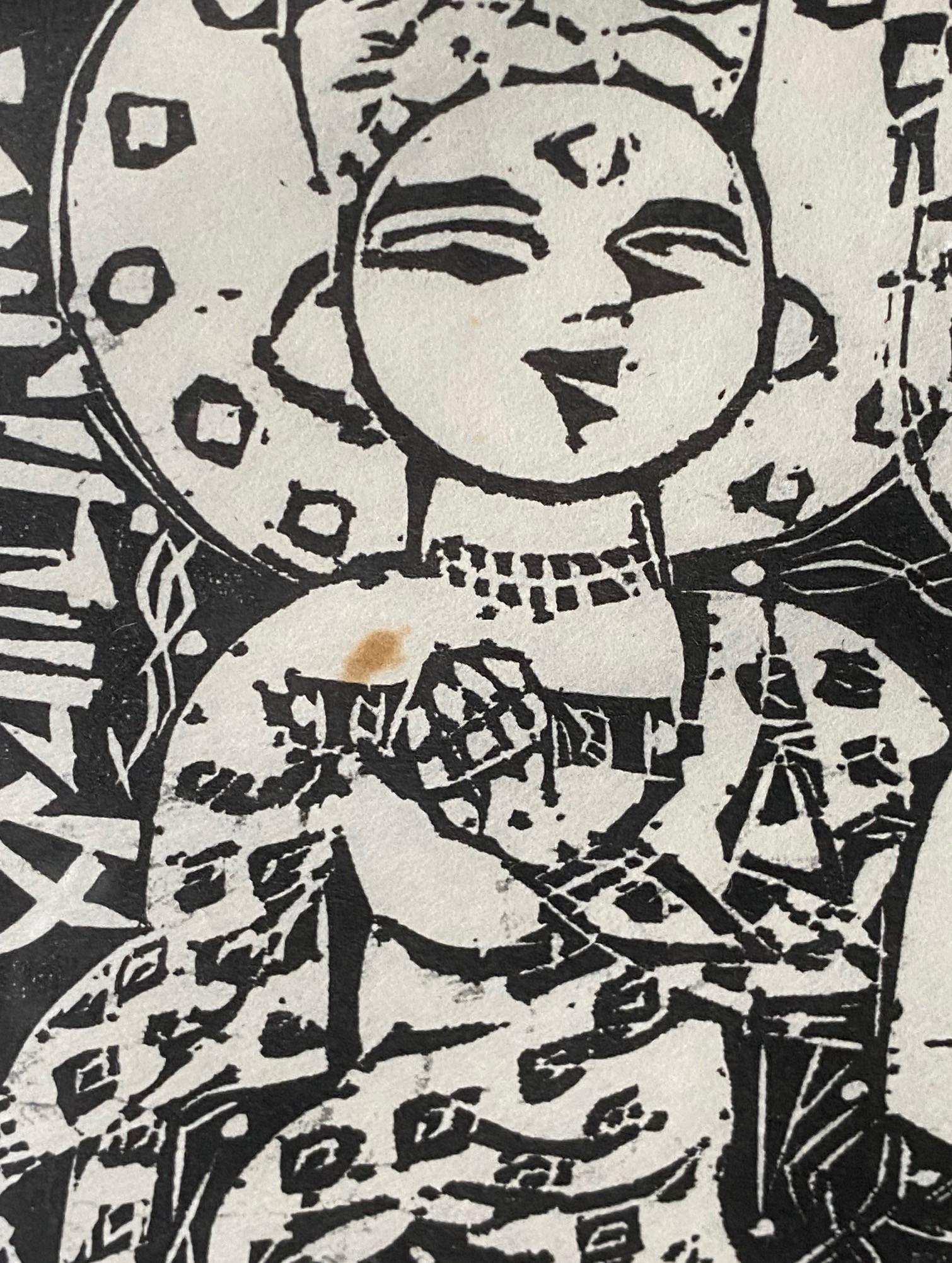 Shiko Munakata FirmadoImpresión xilográfica japonesa de tres budas Shaka No Saku Papel en venta