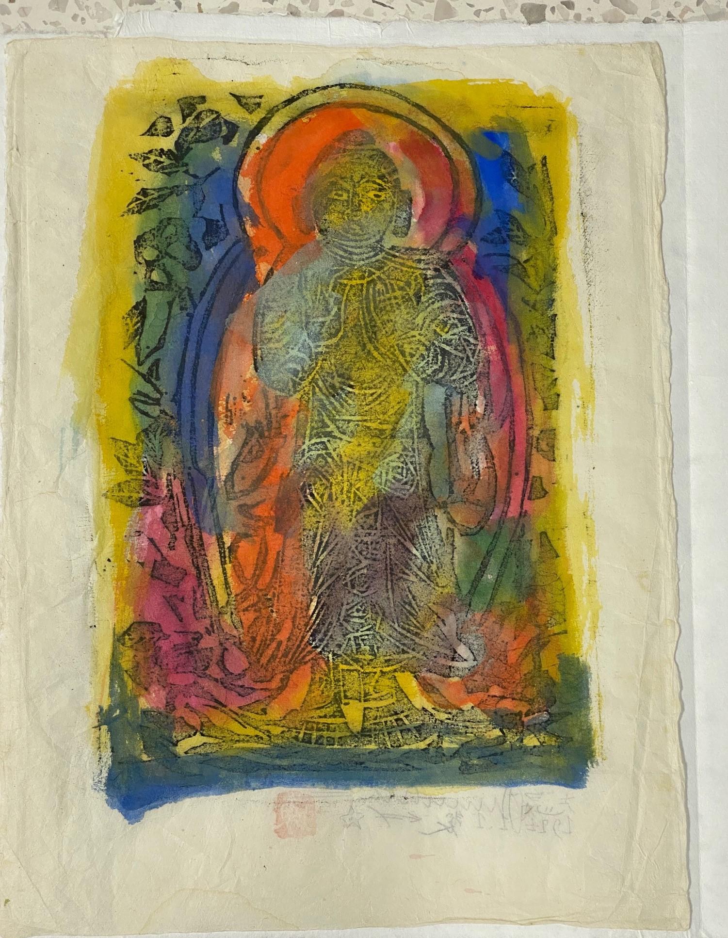 Shiko Shikou Munakata Signed Japanese Woodblock Buddha Bodhisattva Print  For Sale 11