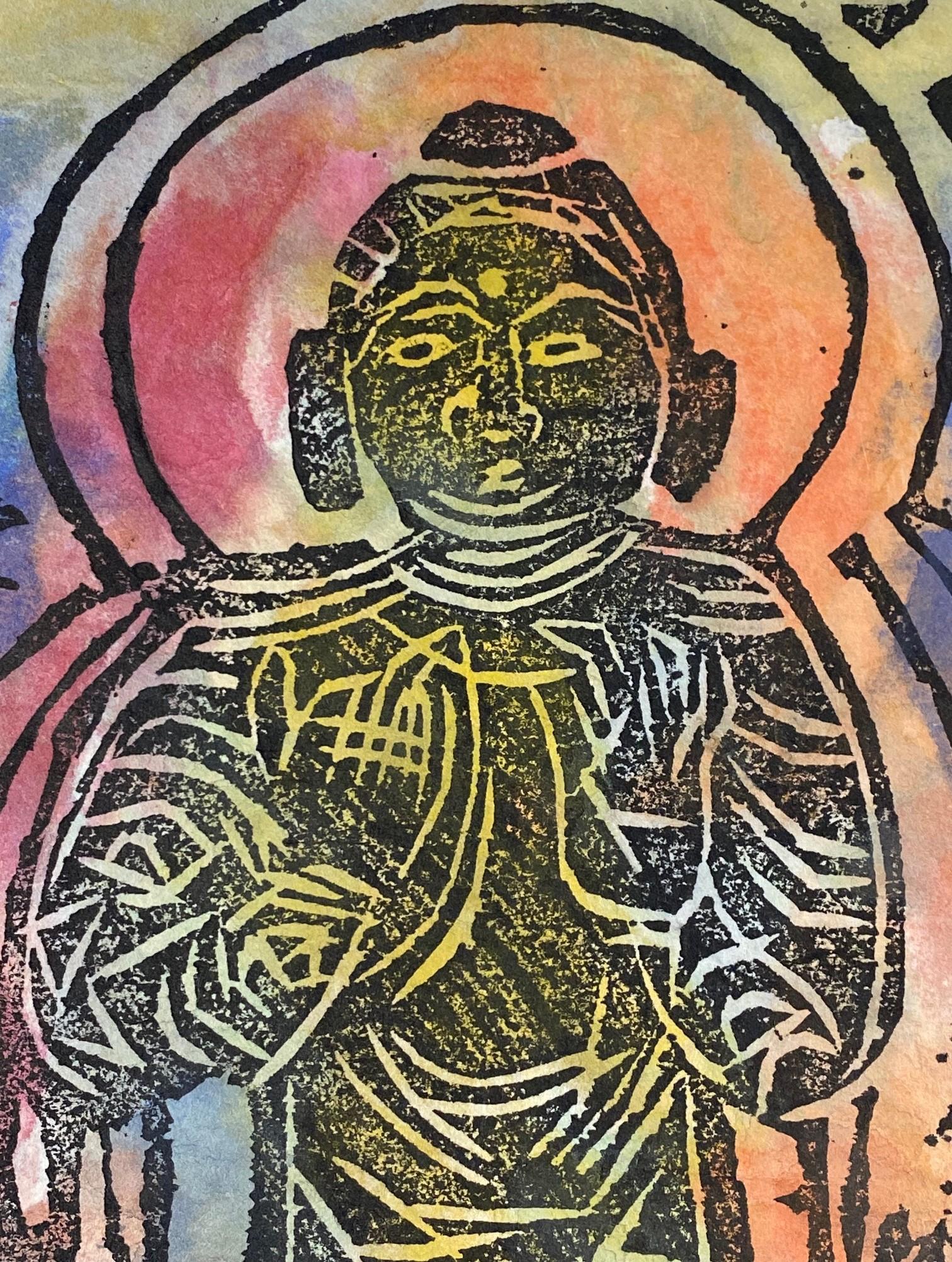 Shiko Shikou Munakata Signed Japanese Woodblock Buddha Bodhisattva Print  In Good Condition For Sale In Studio City, CA
