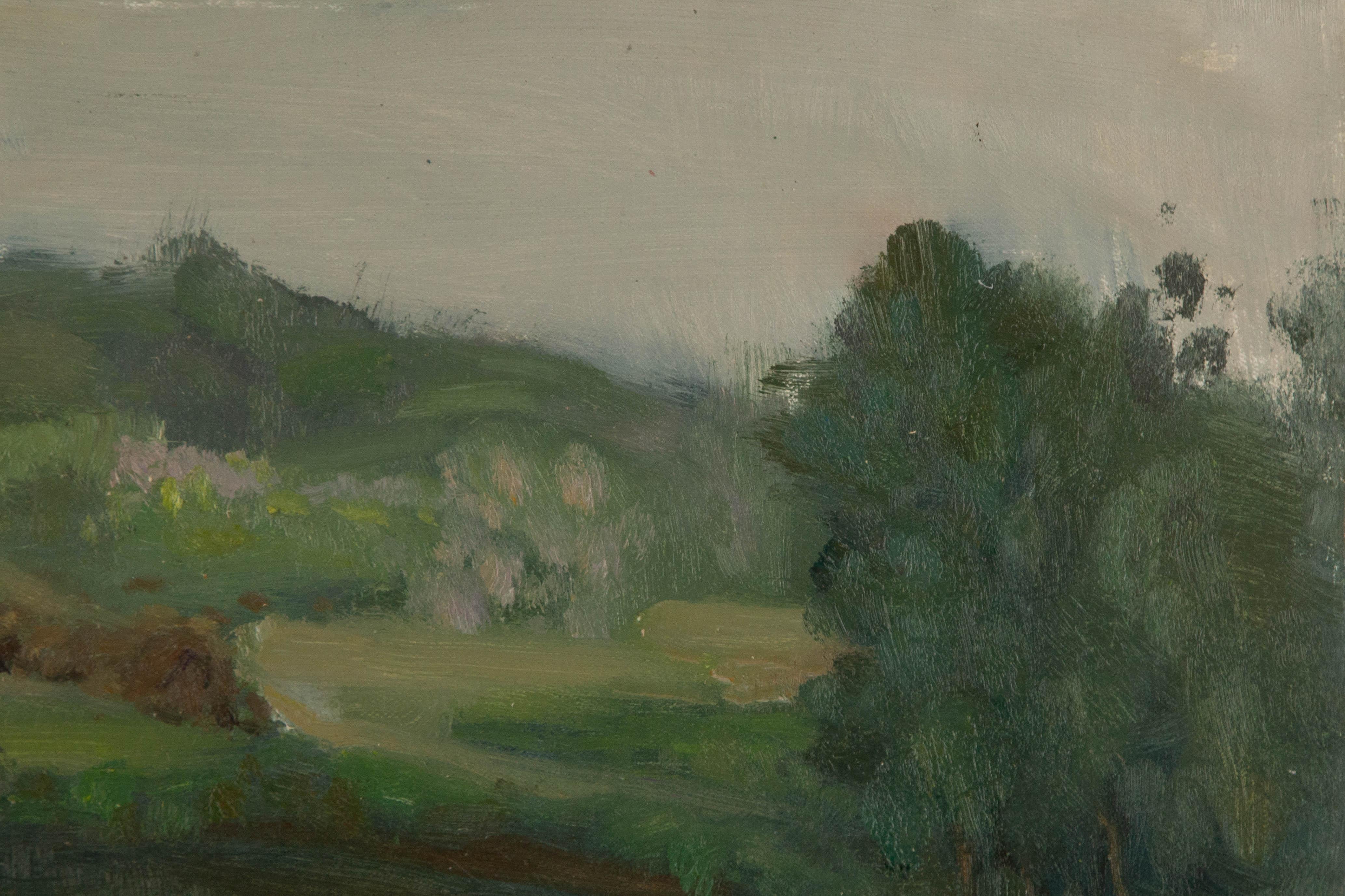  Title: The Lake
 Medium: Oil on canvas
 Size: 23.5 x 31.25 inches
 Frame: Framing options available!
 Condition: The painting appears to be in excellent condition.
 Note: This painting is unstretched, shipped rolled unless stretching/framing is