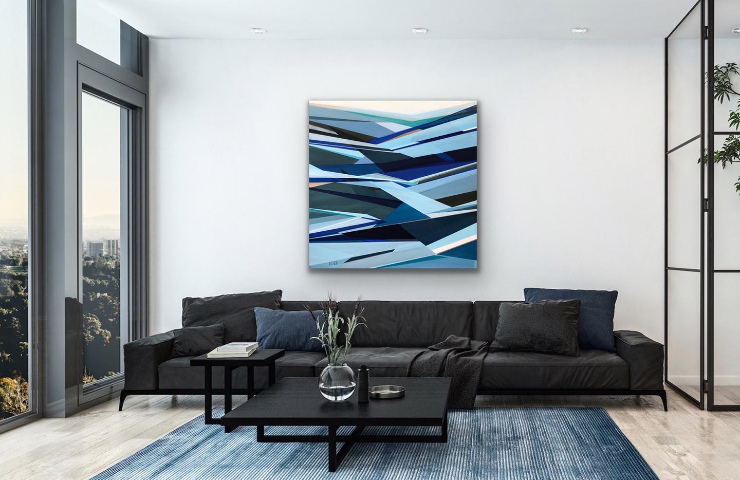 'Fathomless' Large contemporary abstract geometric painting - Blue Abstract Painting by Shilo Ratner