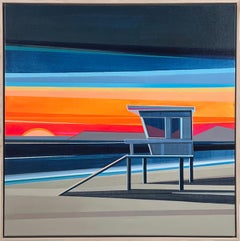 "Lifeguard Station," Abstract Geometric Coastal Painting
