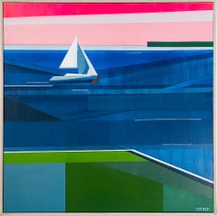 "On the Water," Abstract Geometric Coastal Painting