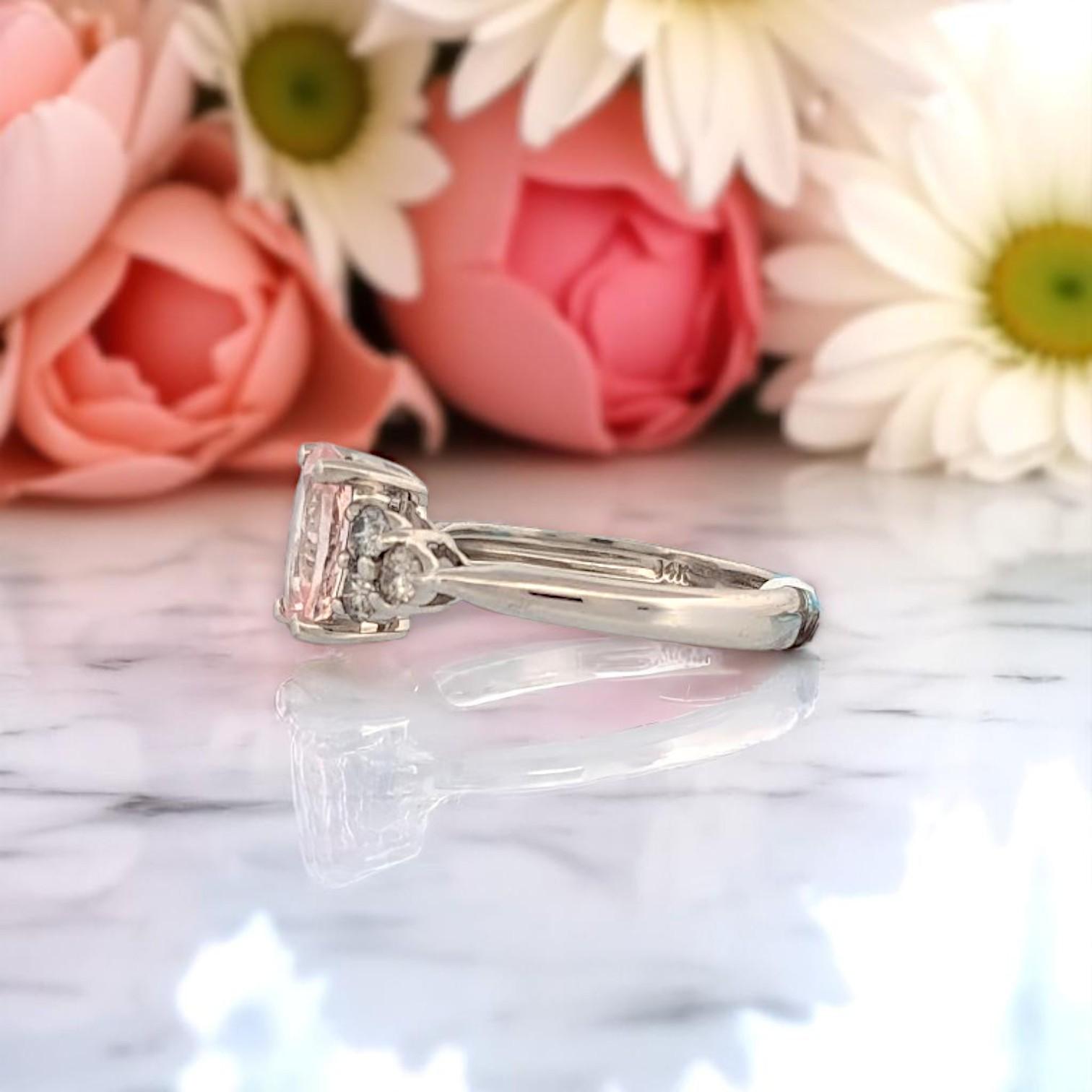 Modern Shiloh  14k White Gold Ring with 1.7 ct Oval Morganite & .39 ctw Diamonds For Sale