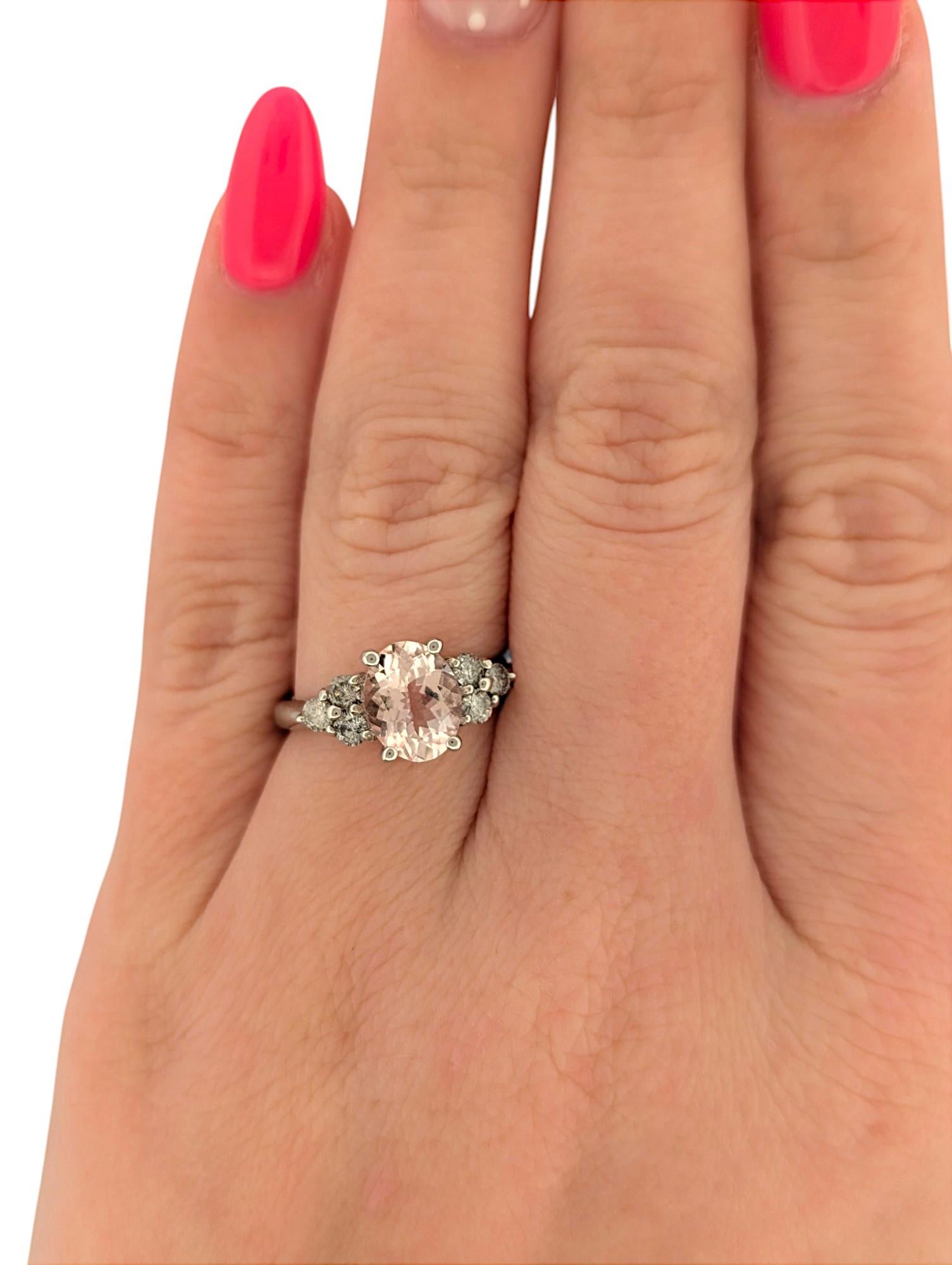 Women's Shiloh  14k White Gold Ring with 1.7 ct Oval Morganite & .39 ctw Diamonds For Sale