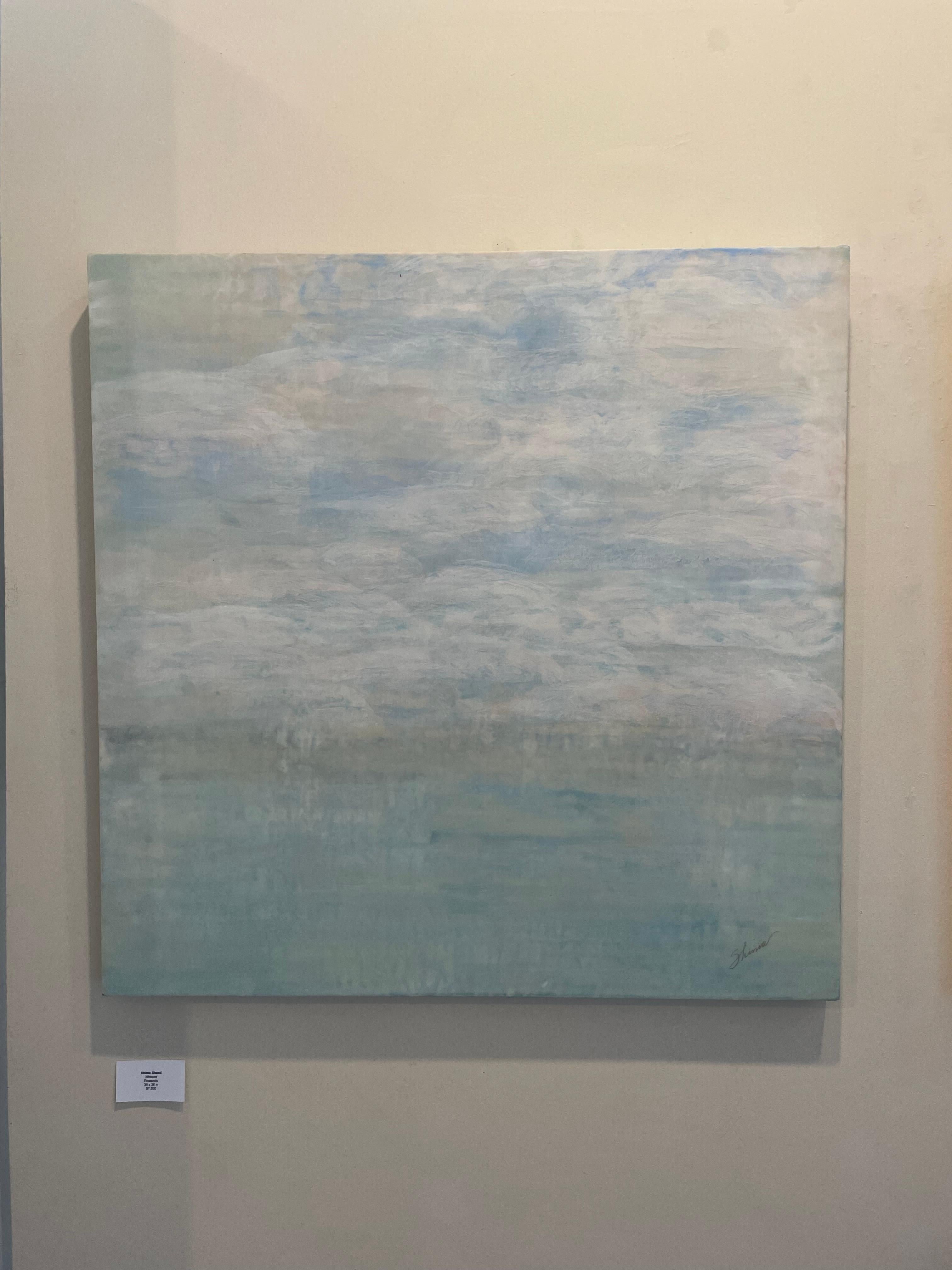 Shima Shanti created the original painting from encaustic, which is the layering of wax. Her encaustic paintings inspired her to treasure imperfections and the spontaneity of life. Her signature is placed on the bottom right of the painting.
