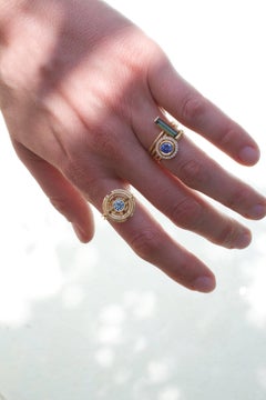 Shimell & Madden Aquamarine Five Circle Gold Ring