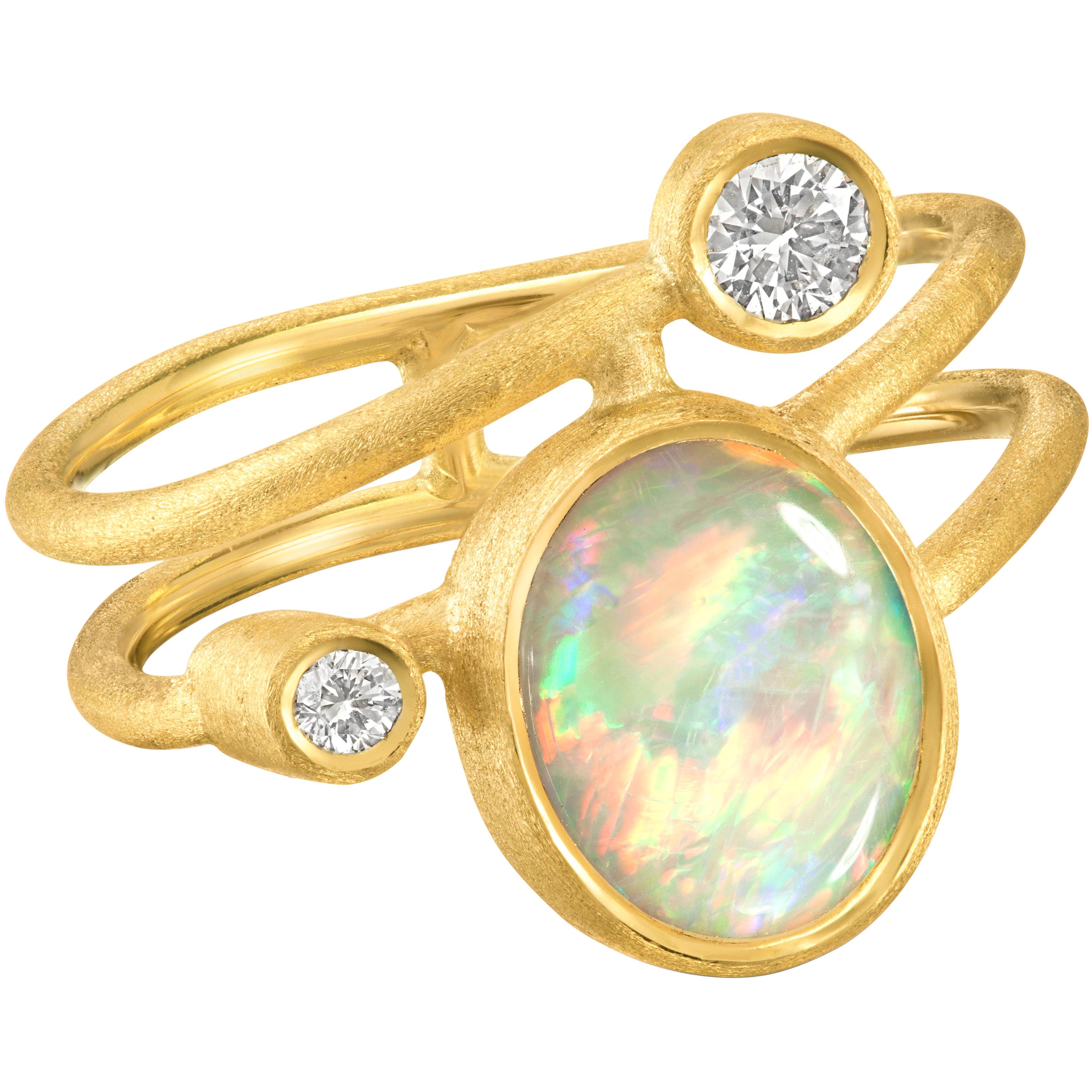 Shimell & Madden Australian Opal Diamond Gold One of a Kind Ellipse Ring