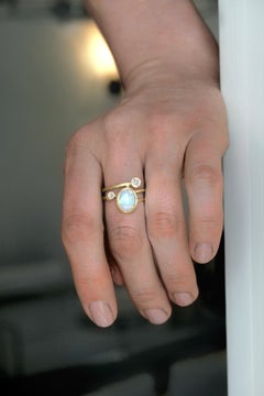 Shimell & Madden Australian White Opal Diamond Gold One of a Kind Ellipse Ring