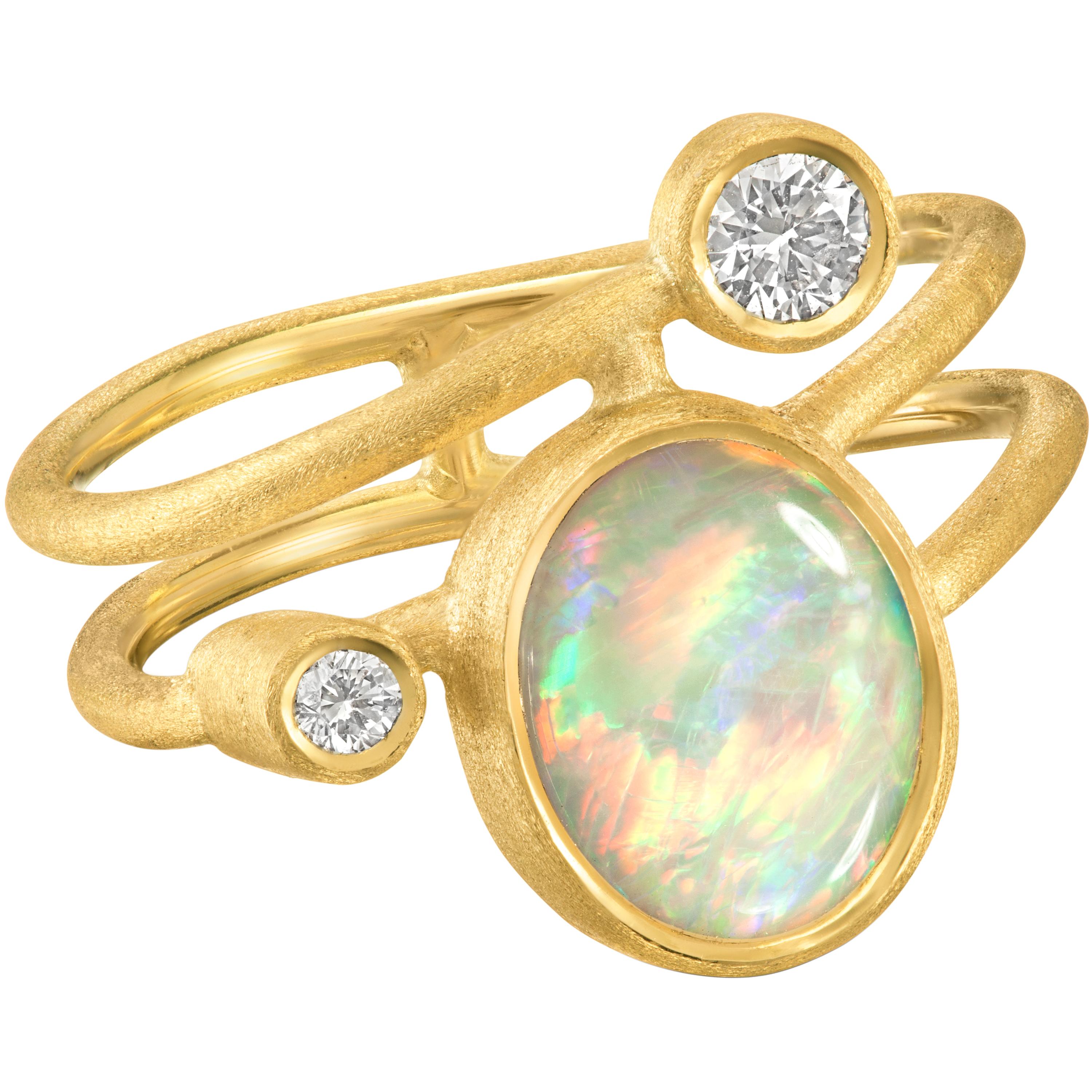 Shimell 
Madden Australian White Opal Diamond Gold One of a Kind Ellipse Ring
