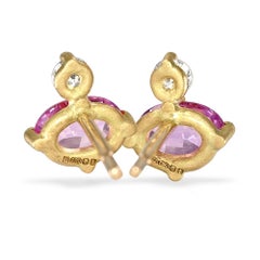 Pink Sapphire White Diamond Yellow Gold Duo Stud Earrings, Shimell & Madden
