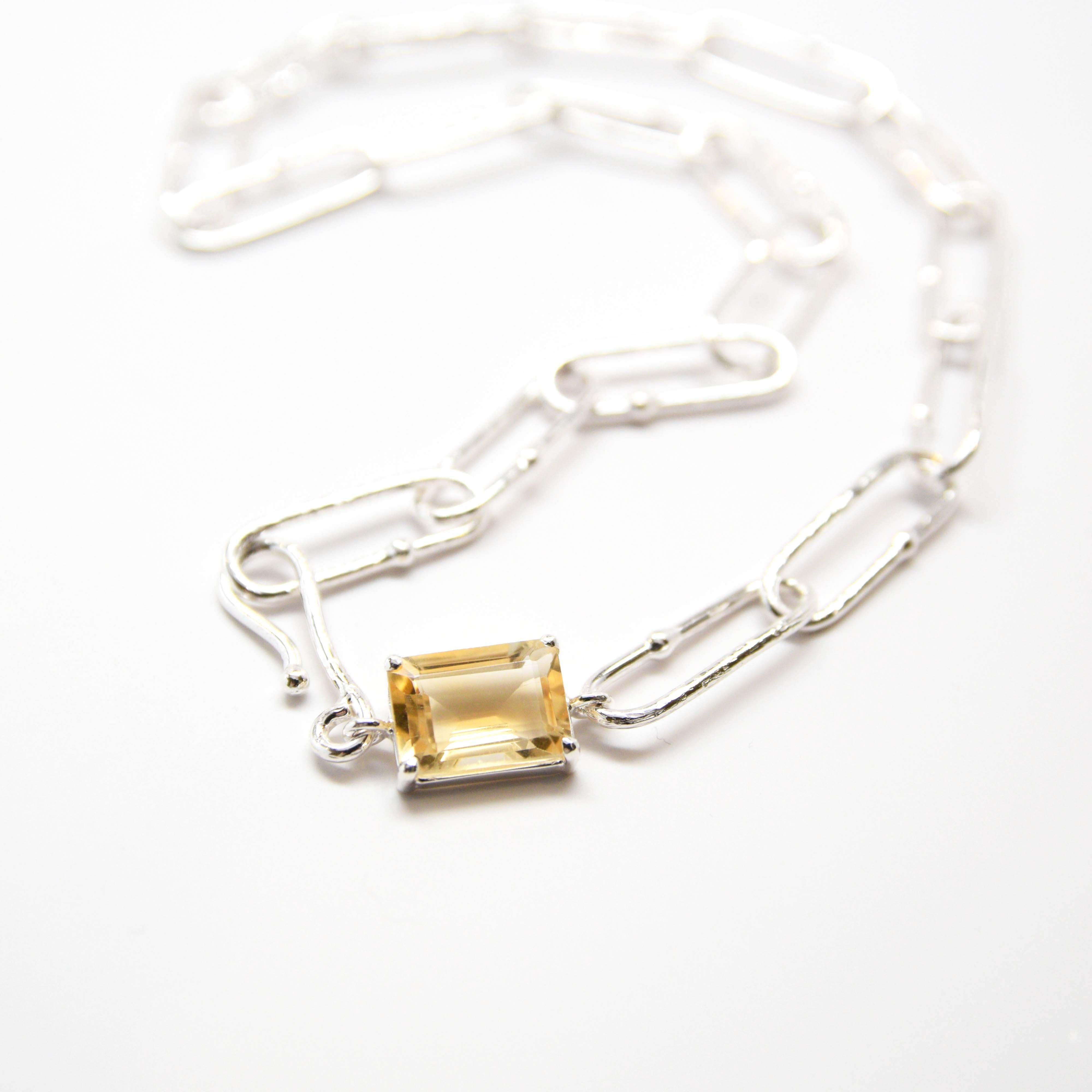 Contemporary Shimmer Long Link Choker with Citrine in Sterling Silver