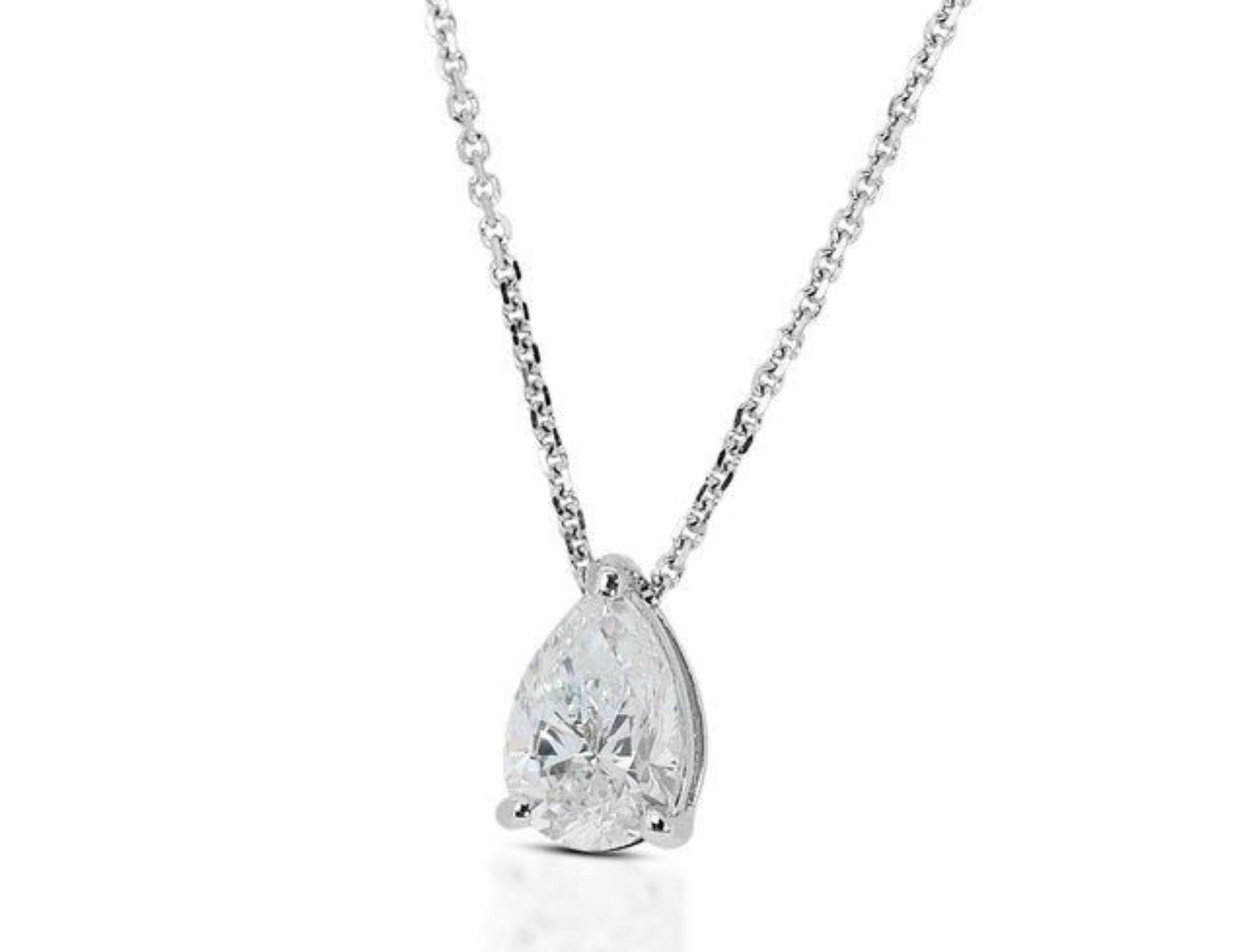 Women's Shimmering 0.70ct Pear Brilliant Diamond Necklace in 18K White Gold For Sale