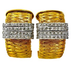 12 Strand Braided & Spun Roberto Coin Gold Hoop Earrings with Diamond Strips