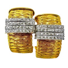12strangige geflochtene & gesponnene Roberto Coin Gold-Ohrringe mit Diamantstreifen 