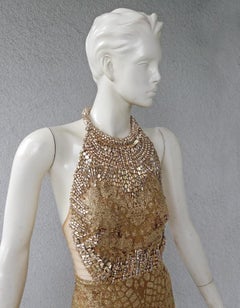 Shimmering Alexander McQueen Gold Jeweled Evening Dress Gown
