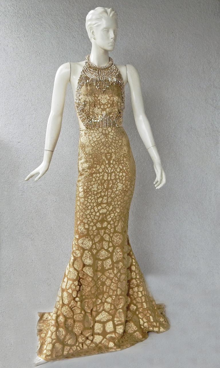 Alexander McQueen - Robe de soirée chatoyante ornée de bijoux dorés Excellent état - En vente à Los Angeles, CA