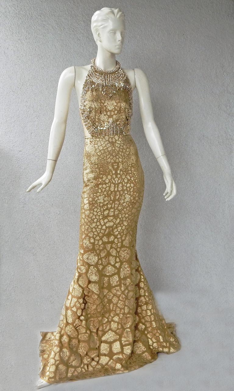 Shimmering Alexander McQueen Gold Jeweled Evening Dress Gown For Sale at  1stDibs | alexander mcqueen gold dress, gold jeweled dress, alexander  mcqueen evening gowns