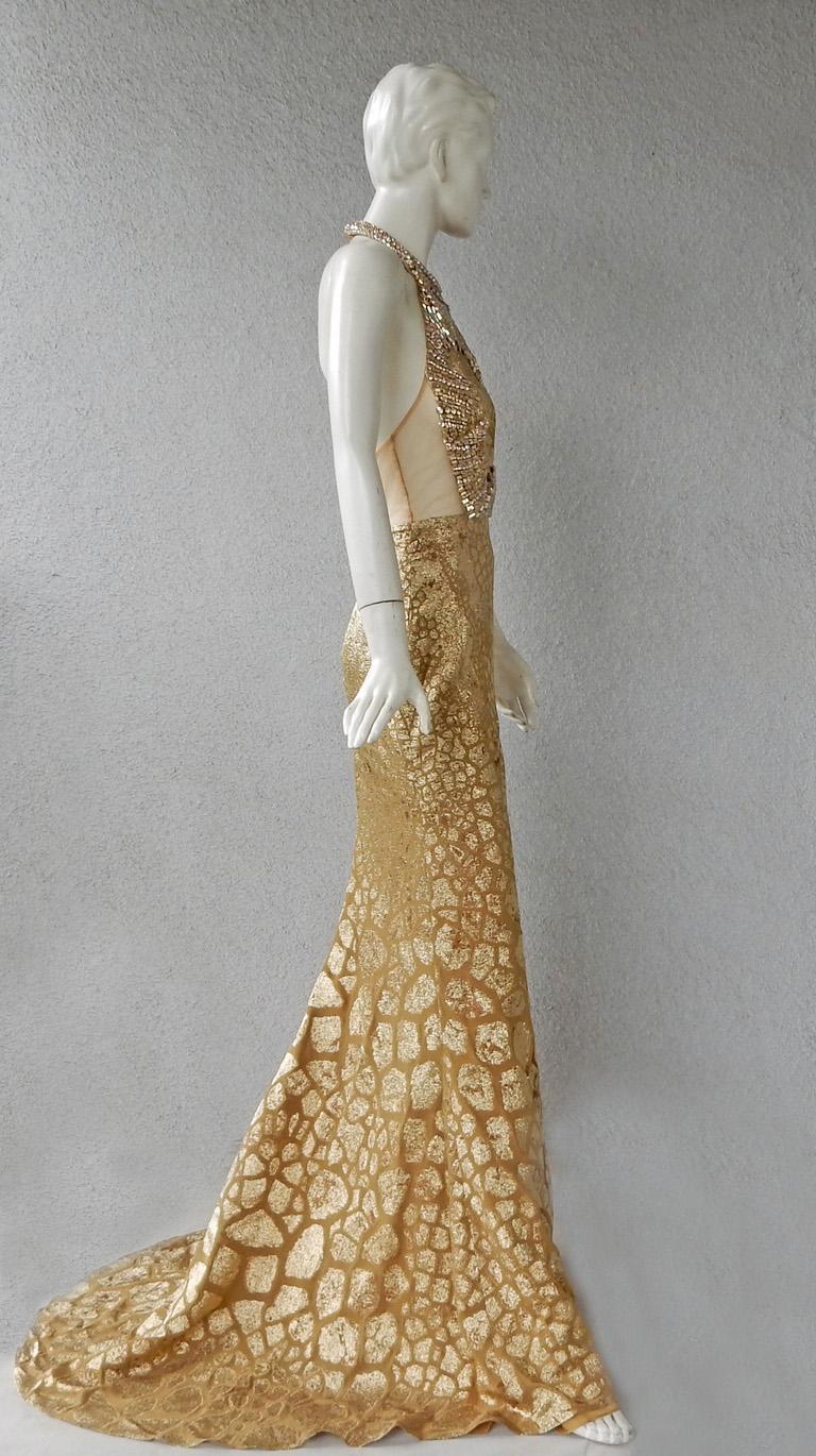 Shimmering Alexander McQueen Gold Jeweled Evening Dress Gown Shimmering Alexander McQueen Gold Jeweled Evening Dress Gown