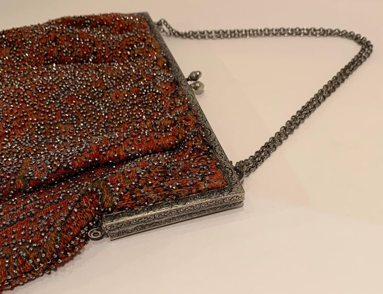 Shimmering Antique Art Deco 1920s Marcasite Beaded Paisley Flapper Evening Bag In Good Condition For Sale In Tustin, CA