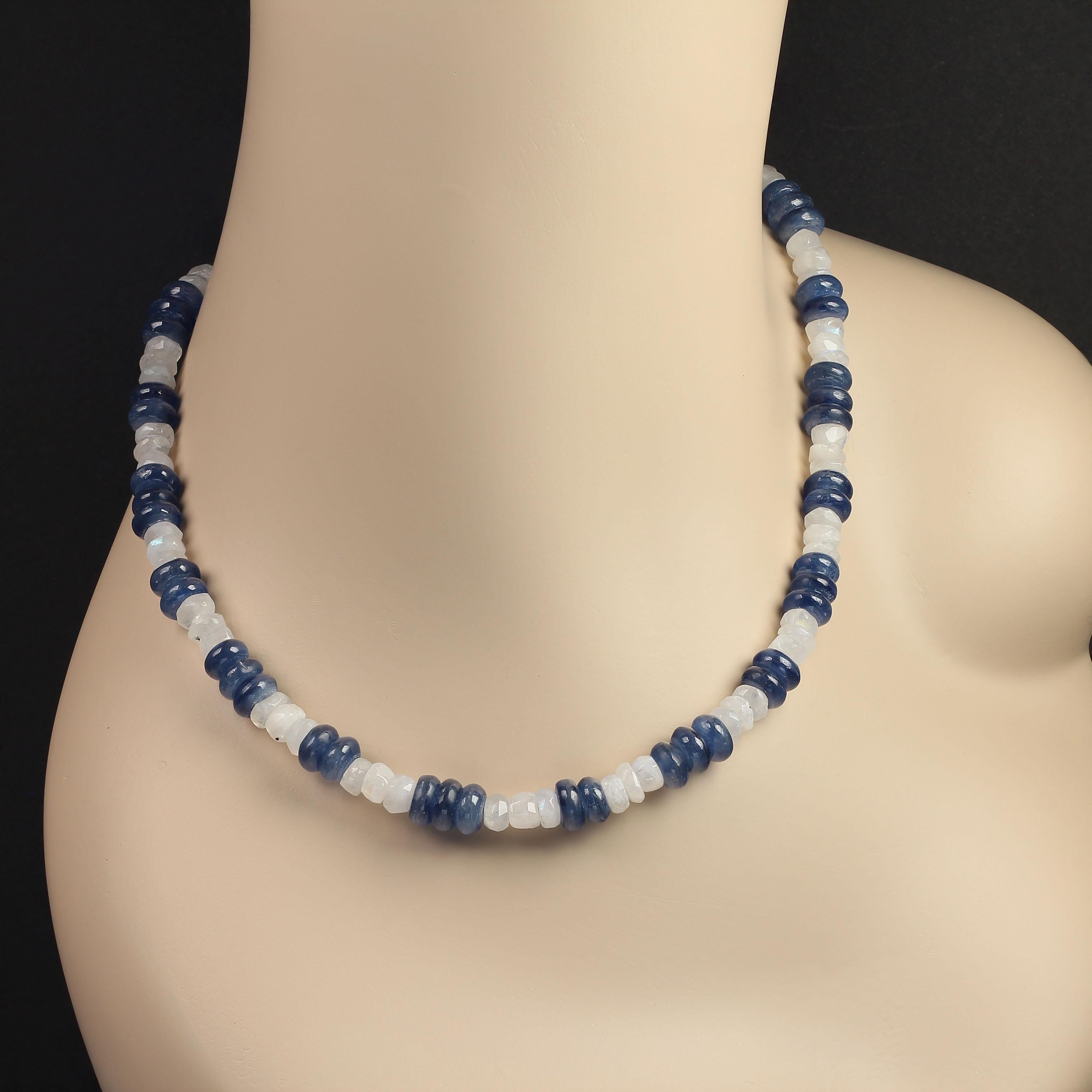 Women's or Men's Shimmering Blue and White Fun in Kyanite and Moonstone Necklace