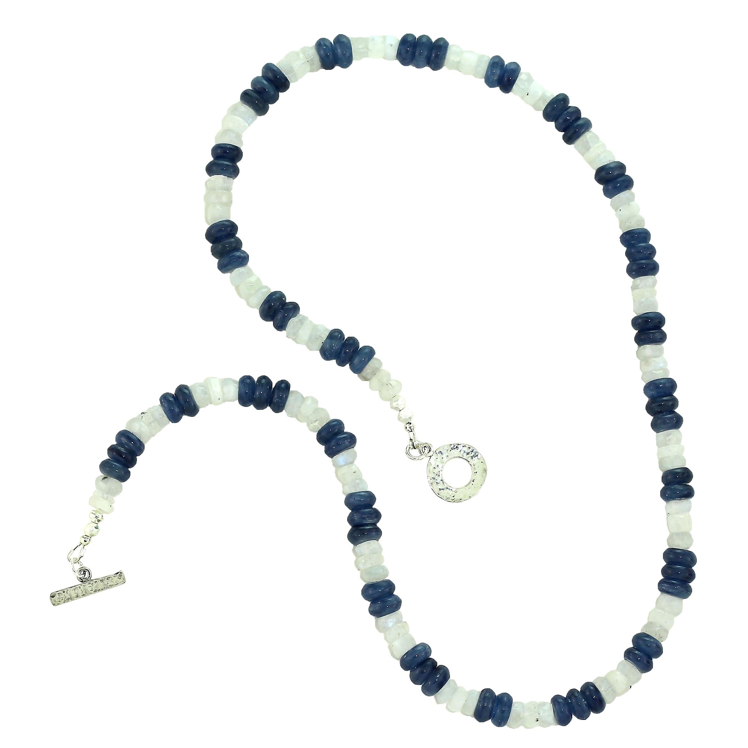 Artisan Shimmering Blue and White Fun in Kyanite and Moonstone Necklace