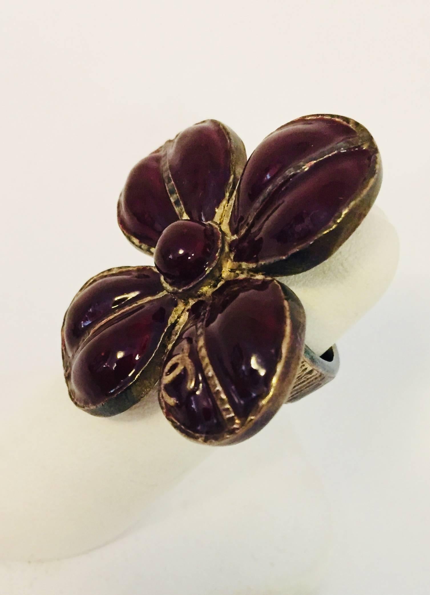 Contemporary Shimmering Chanel Bordeaux Gripoix Floral Ring 
