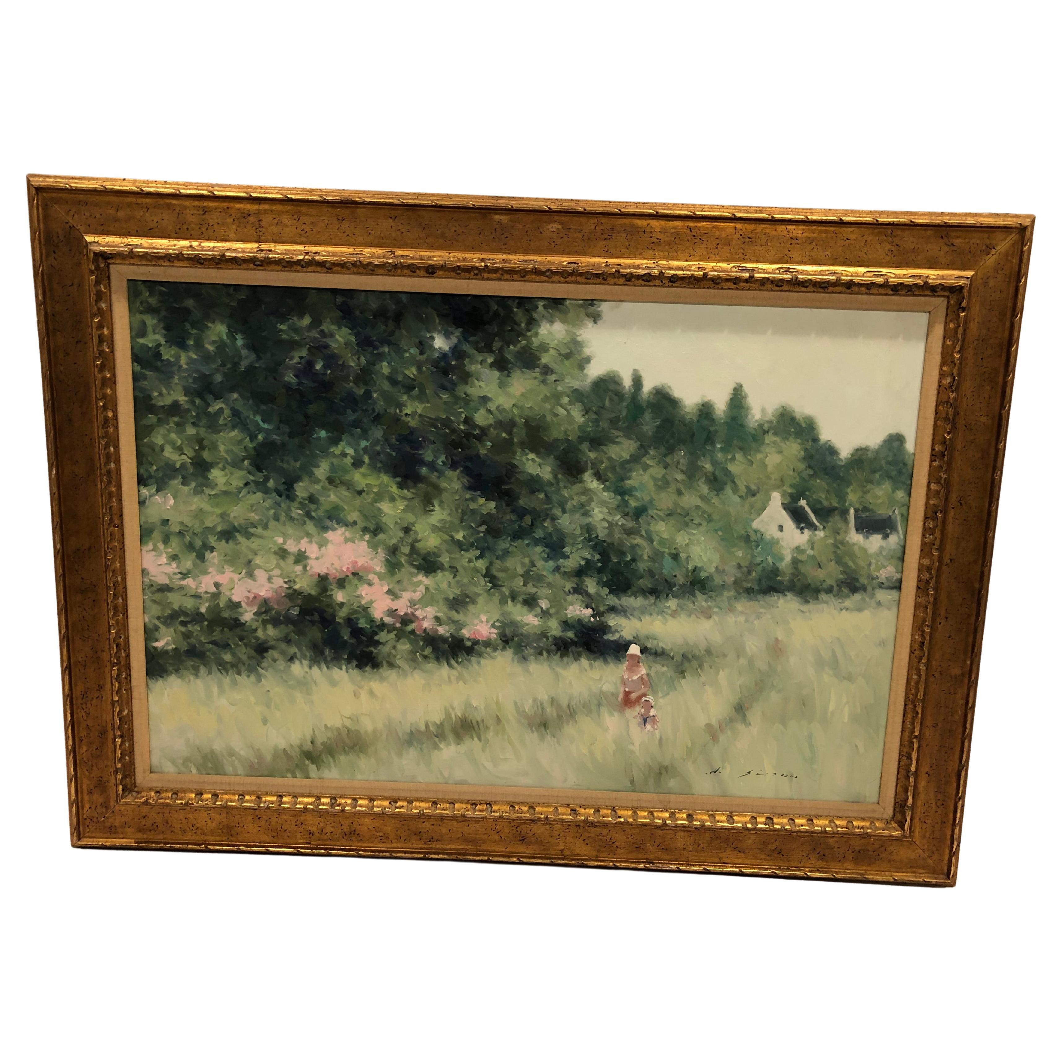 Shimmering Impressionist Landscape by Listed Artist Andre Gisson For Sale