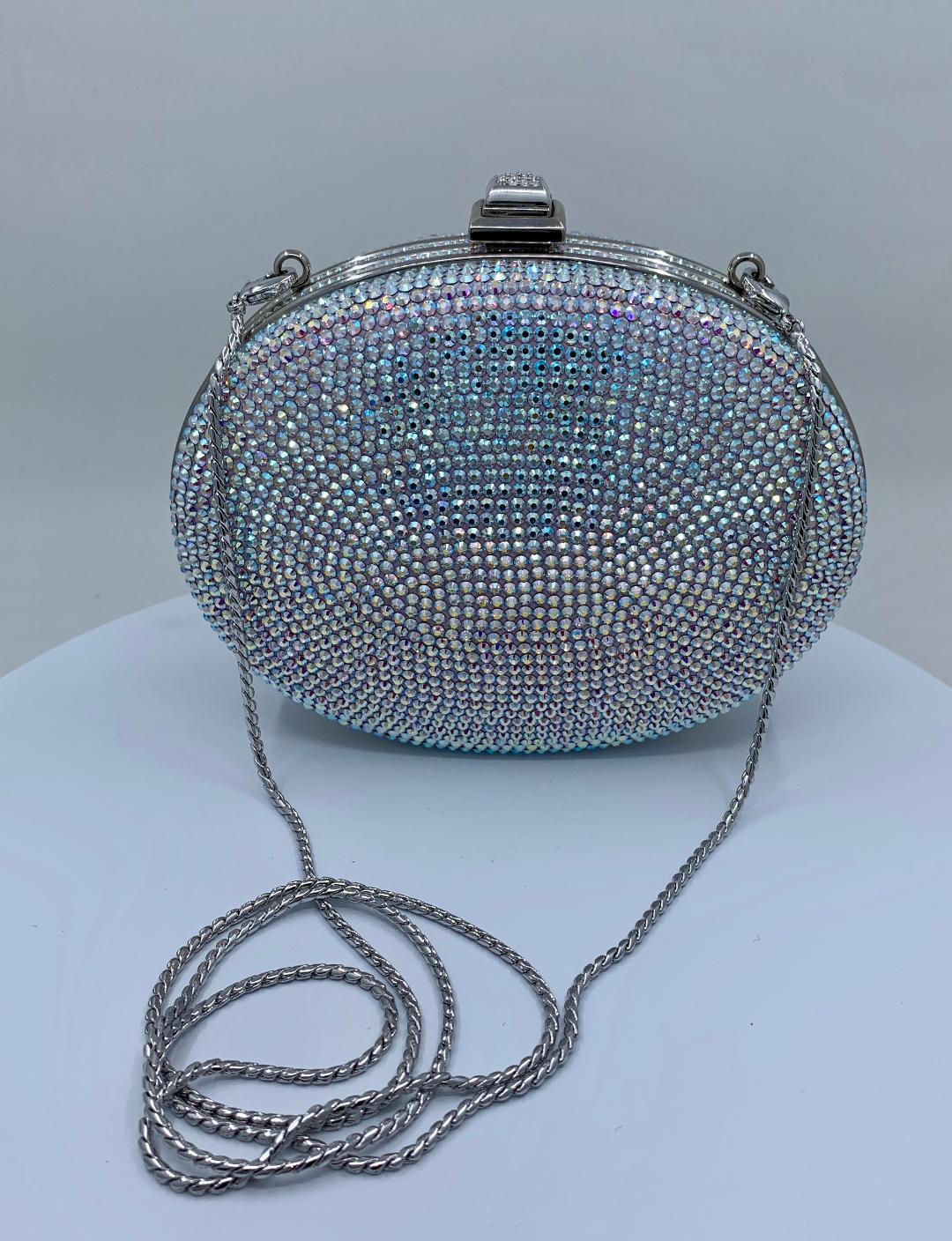 Shimmering Judith Leiber Oval Shaped Opalescent Crystal Miniaudiere Evening Bag 8