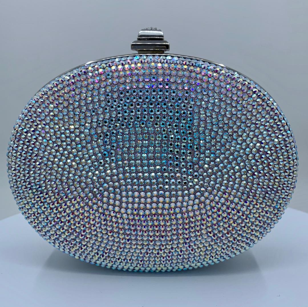 Shimmering Judith Leiber Oval Shaped Opalescent Crystal Miniaudiere Evening Bag 9