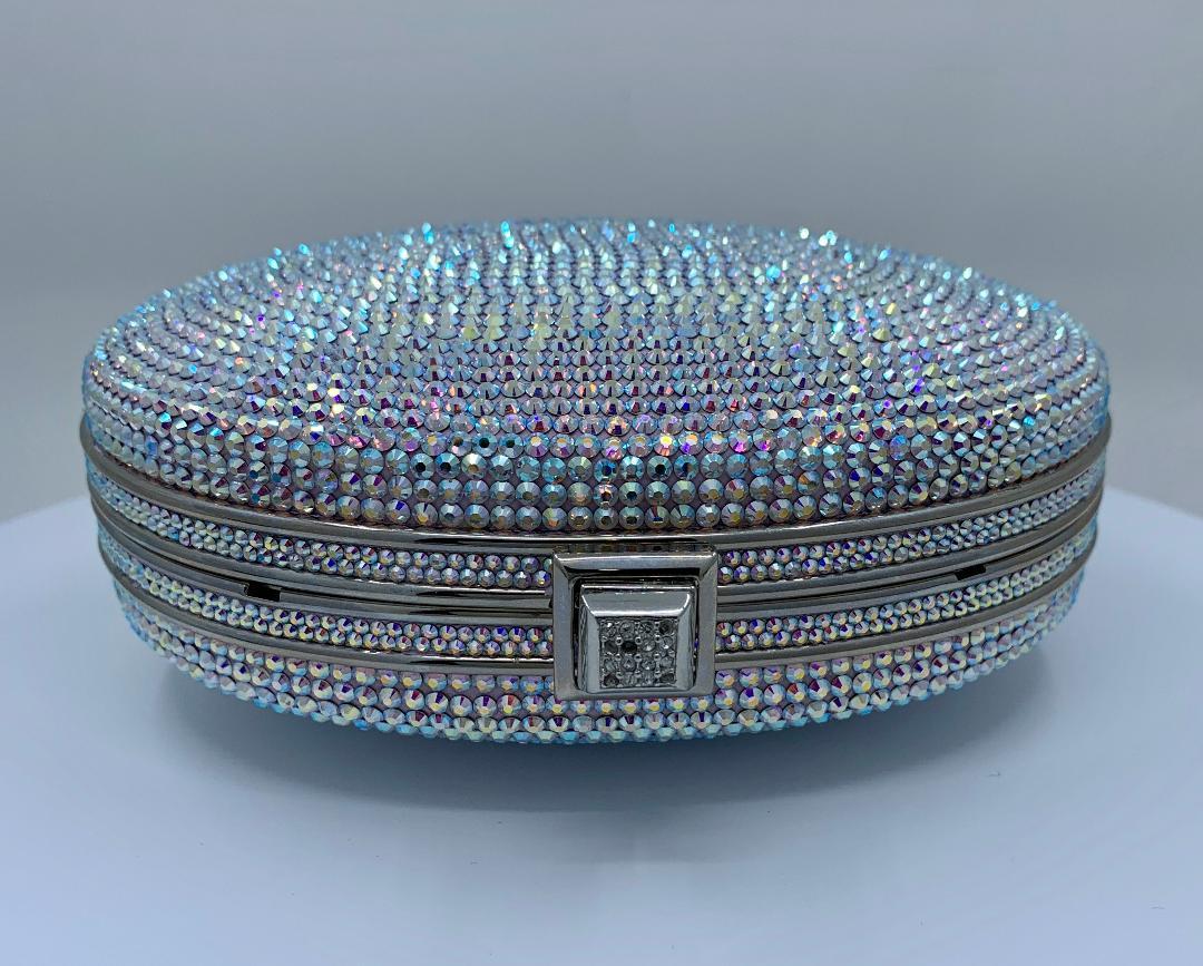 Shimmering Judith Leiber Oval Shaped Opalescent Crystal Miniaudiere Evening Bag 2