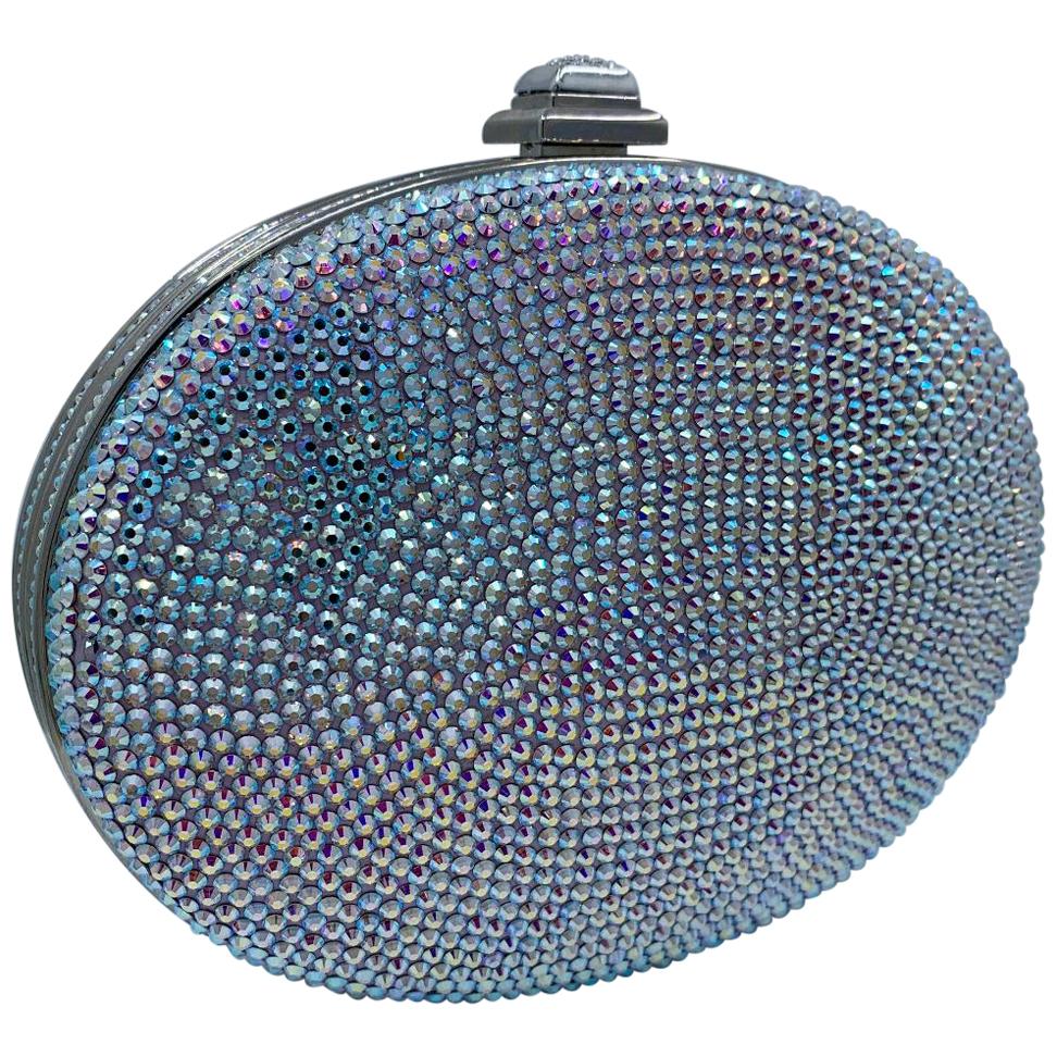 Shimmering Judith Leiber Oval Shaped Opalescent Crystal Miniaudiere Evening Bag