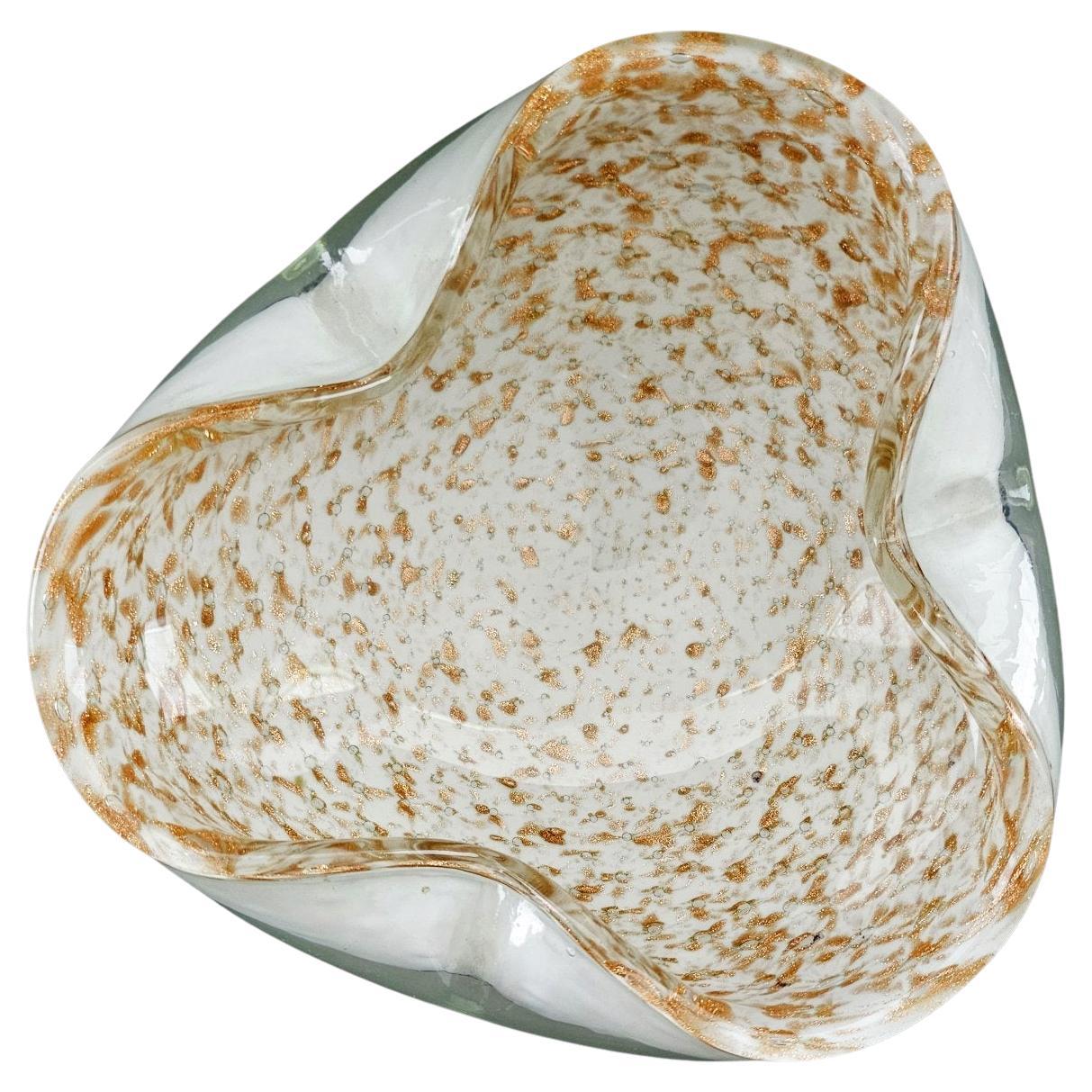 Shimmering Murano Glass Bowl / Vide Poche with Copper Aventurine - Vintage