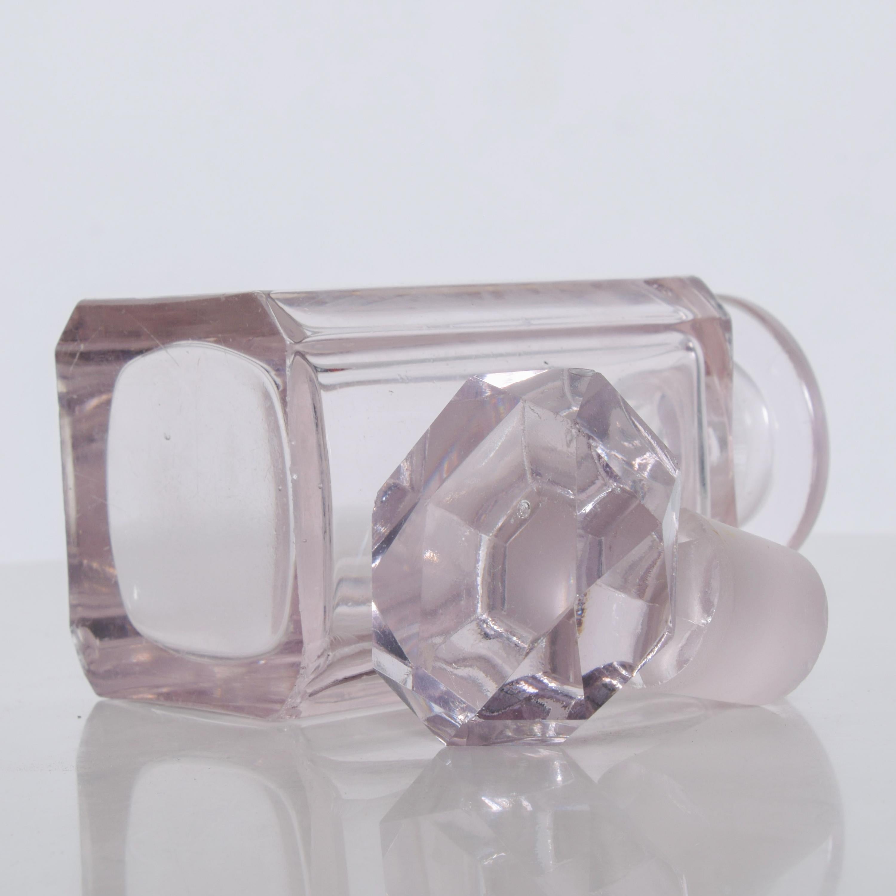 Art Deco Shimmering Pale Pink Cut Glass Perfume Bottle Faceted Stopper Style of Baccarat