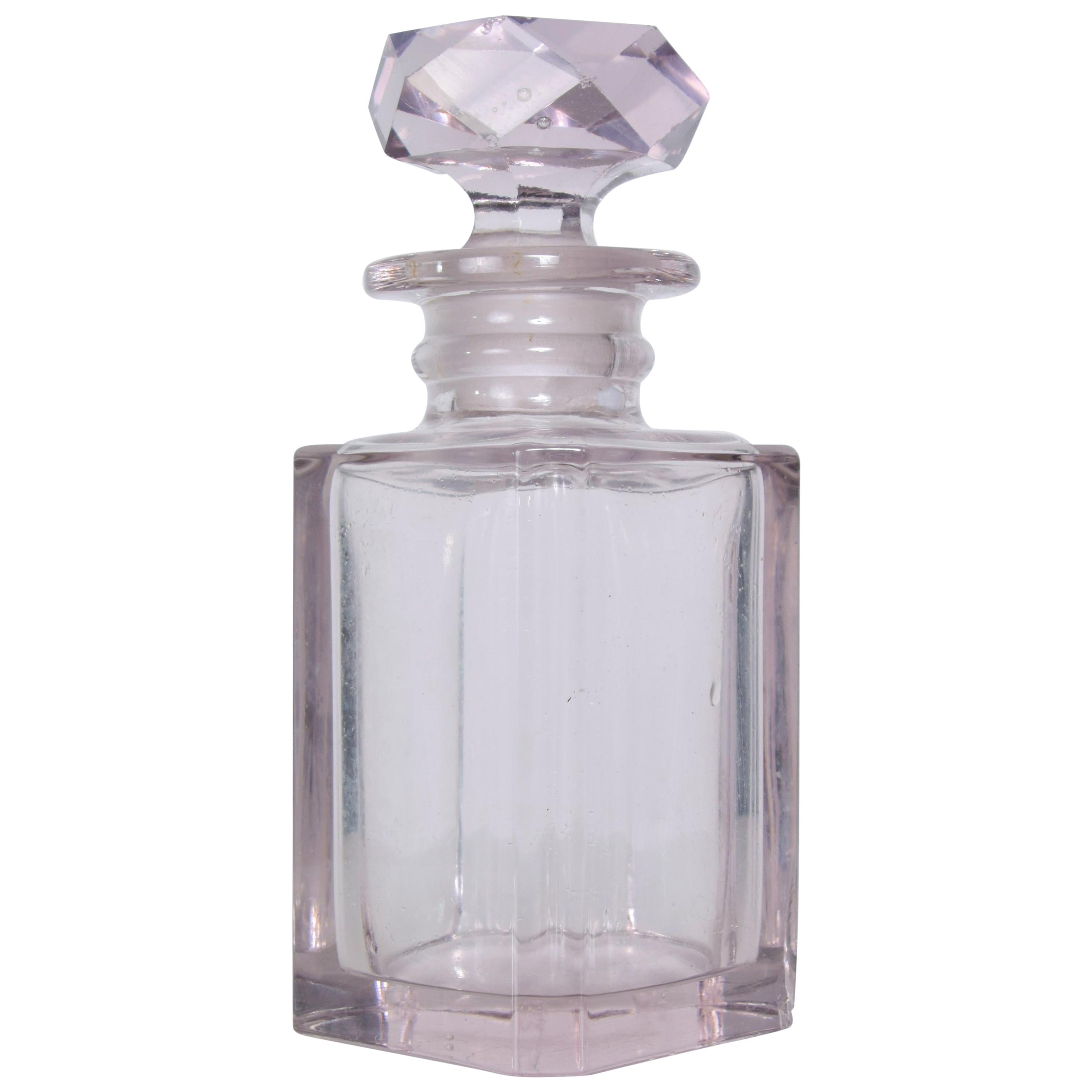 Shimmering Pale Pink Cut Glass Perfume Bottle Faceted Stopper Style of Baccarat