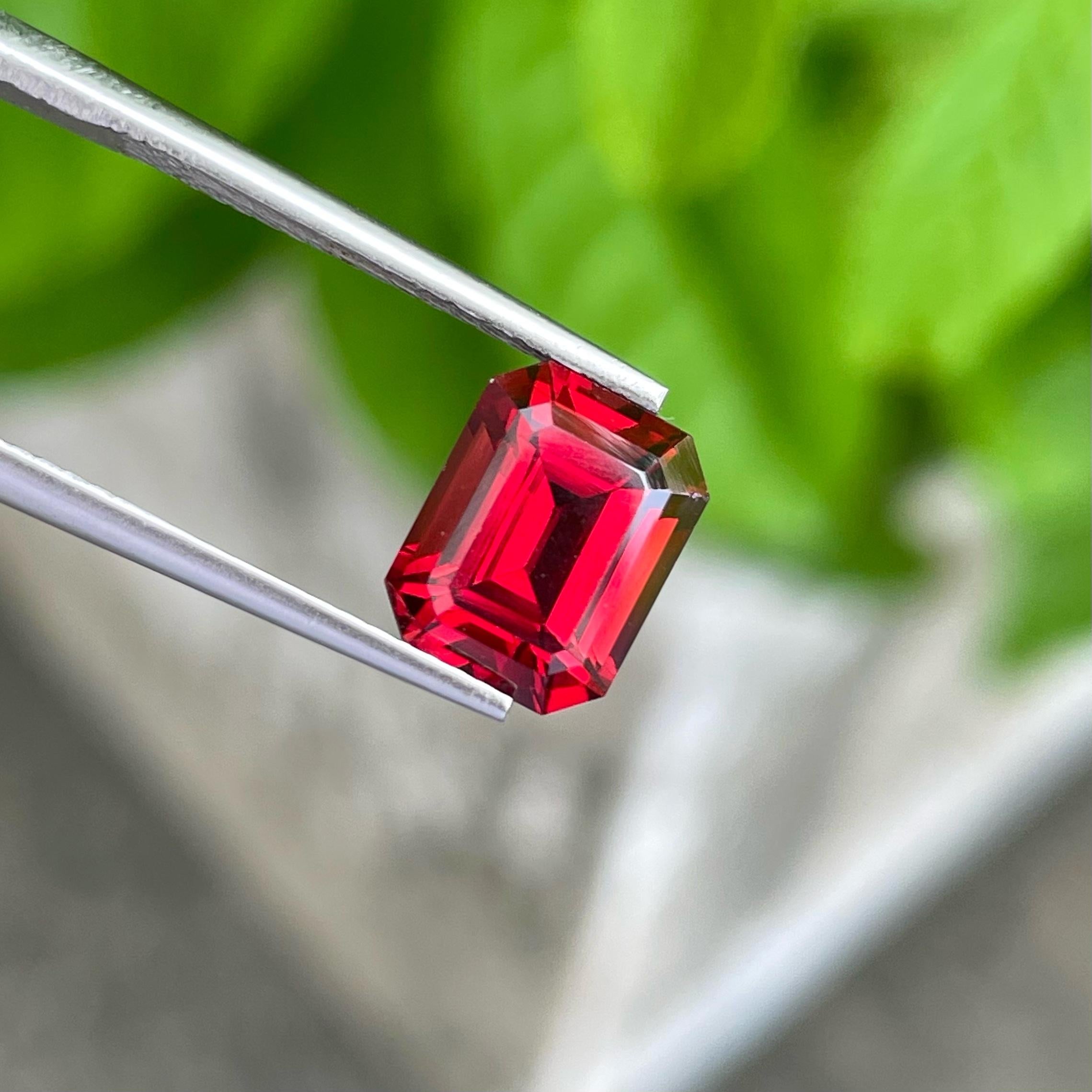 Weight 3.35 carats 
Dimensions 9.2 x 7.2 x 5.3 mm
Treatment None 
Origin Madagascar 
Clarity Eye Clean 
Shape Octagon 
Cut Emerald 


Discover the exquisite beauty of a 3.35-carat Rhodolite Garnet, expertly cut into an elegant emerald shape. This