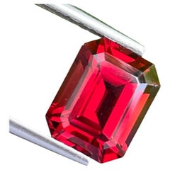 Shimmering Red Rhodolite Garnet 3.35 carats Emerald Cut Gemstone from Madagascar