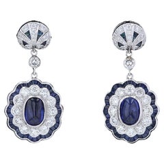 Boucles d'oreilles style goutte d'eau vintage en saphir et diamant scintillants