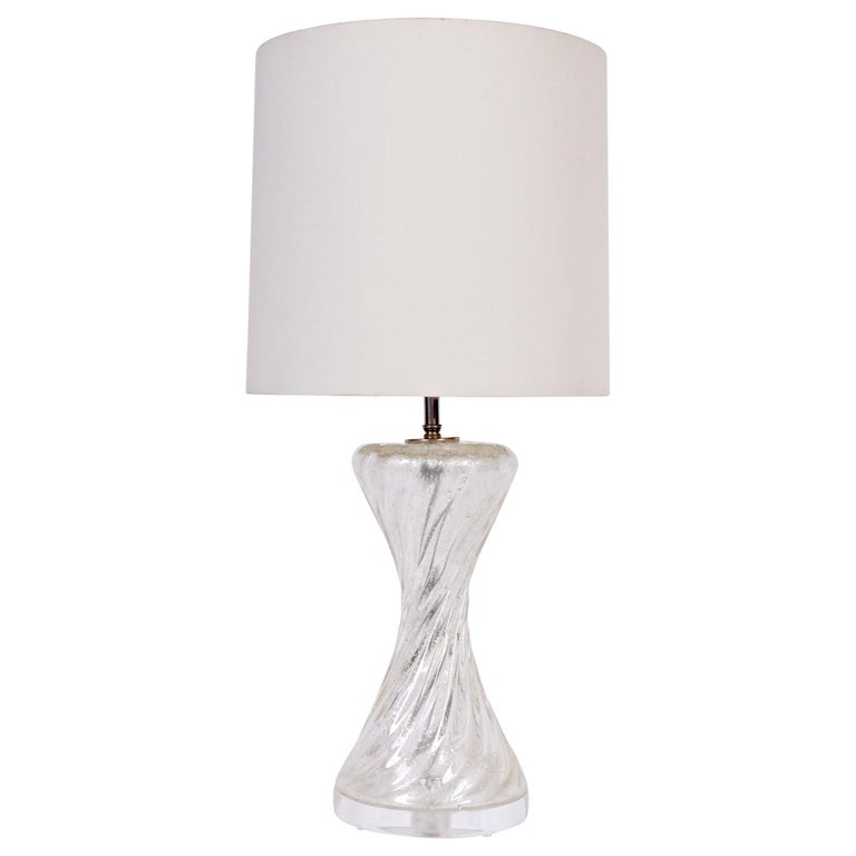 Murano Glass Translucent "Twist" Table Lamp with Silver Inclusions, 1950's  at 1stDibs