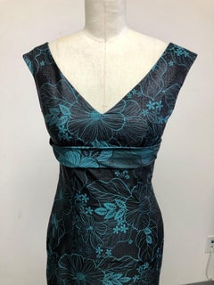 Shimmery Black and Turquoise V NecK Slim Dress with Back Bow