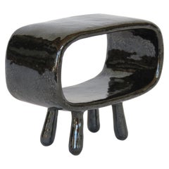 Shimmery Black Rectangular Void, Ceramic Sculpture on 4 Legs With Brown Speckles Shimmery Black Rectangular Void, Ceramic Sculpture on 4 Legs With Brown Speckles