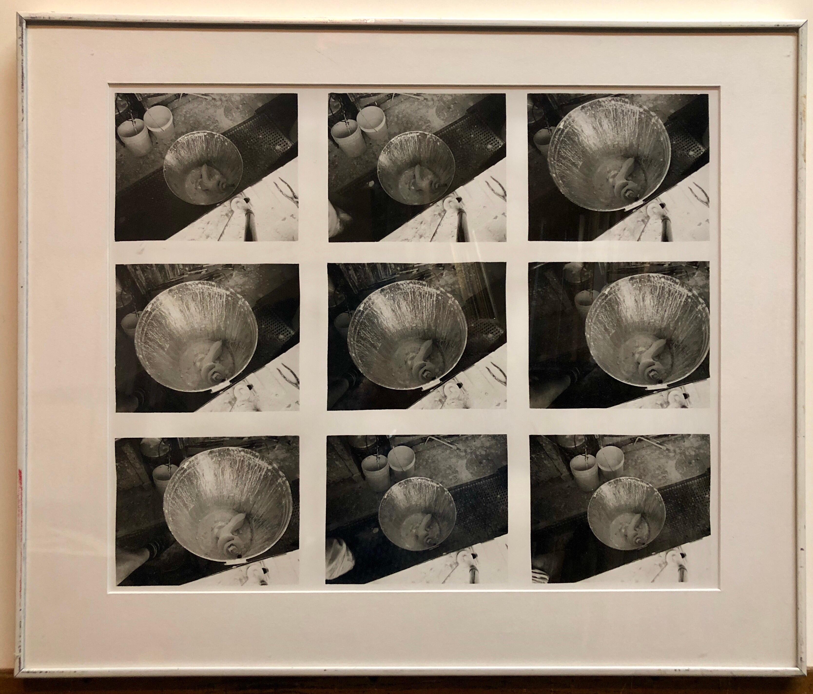 These are vintage prints from the 1980's. The last photo shows a gallery or museum label from an accompanying piece (there were three sequence shots in this series) but is not on this piece. They look like contact sheets or film strips. There is no