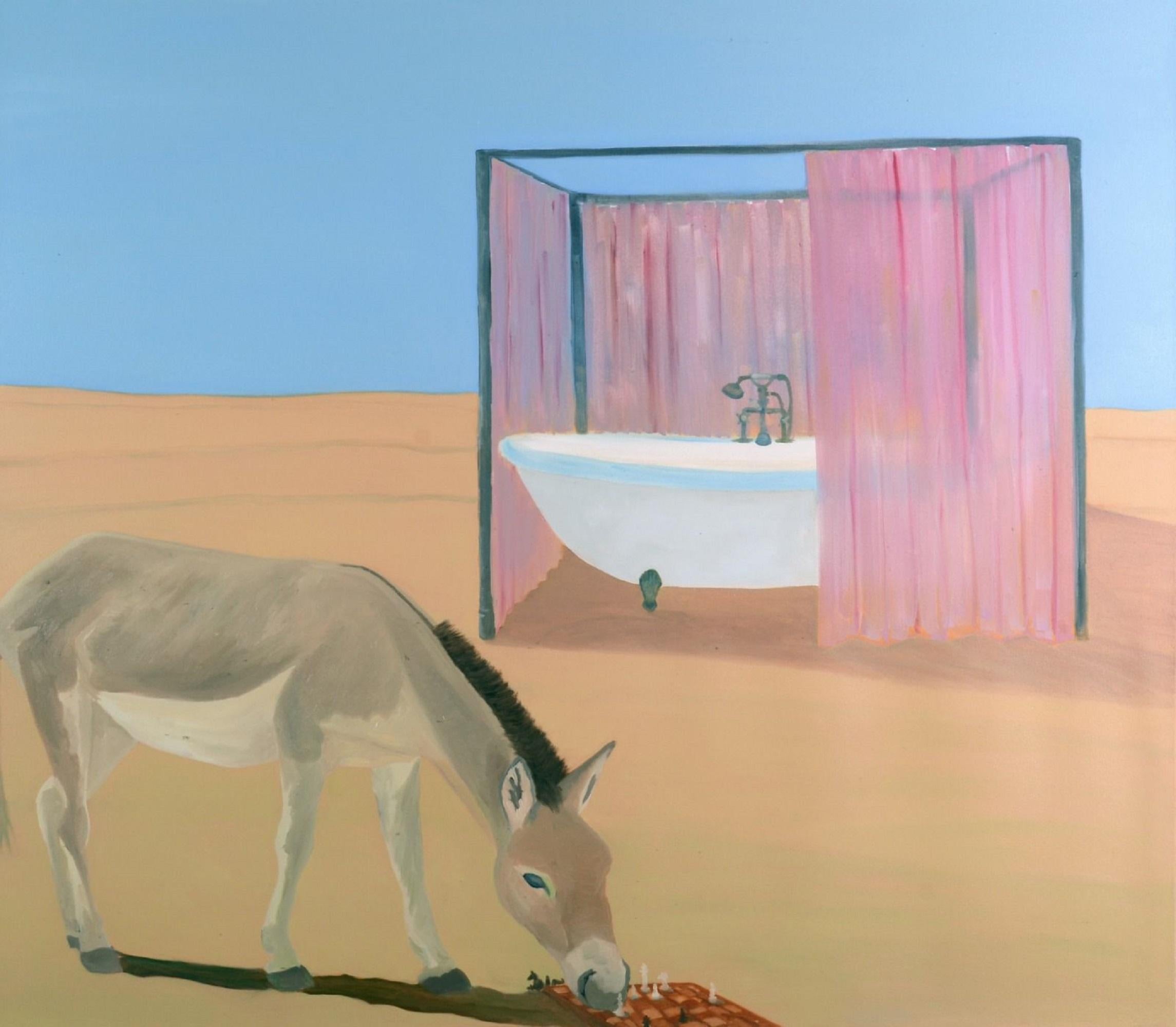 Shimon PInto "Chess", Surrealist Oil Painting on Canvas, 21st Century, New