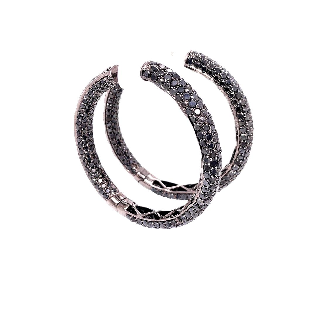 Shimon''s Creations / 18K Schwarzgold / Pave Diamant / Creolen mit 14,02 Karat (Zeitgenössisch)